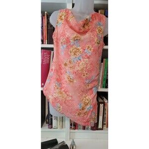 Donna Gray Pink Floral Cowl Neck Sleeveless Asymmetrical Shirt Sz M